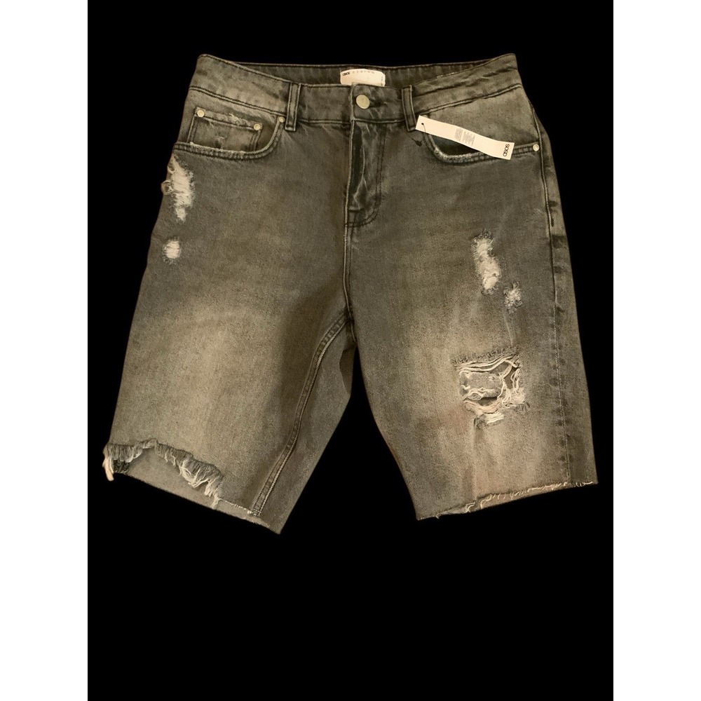 ASOS Black Distressed Denim Bermuda Cutoff Shorts Sz 28" NWT